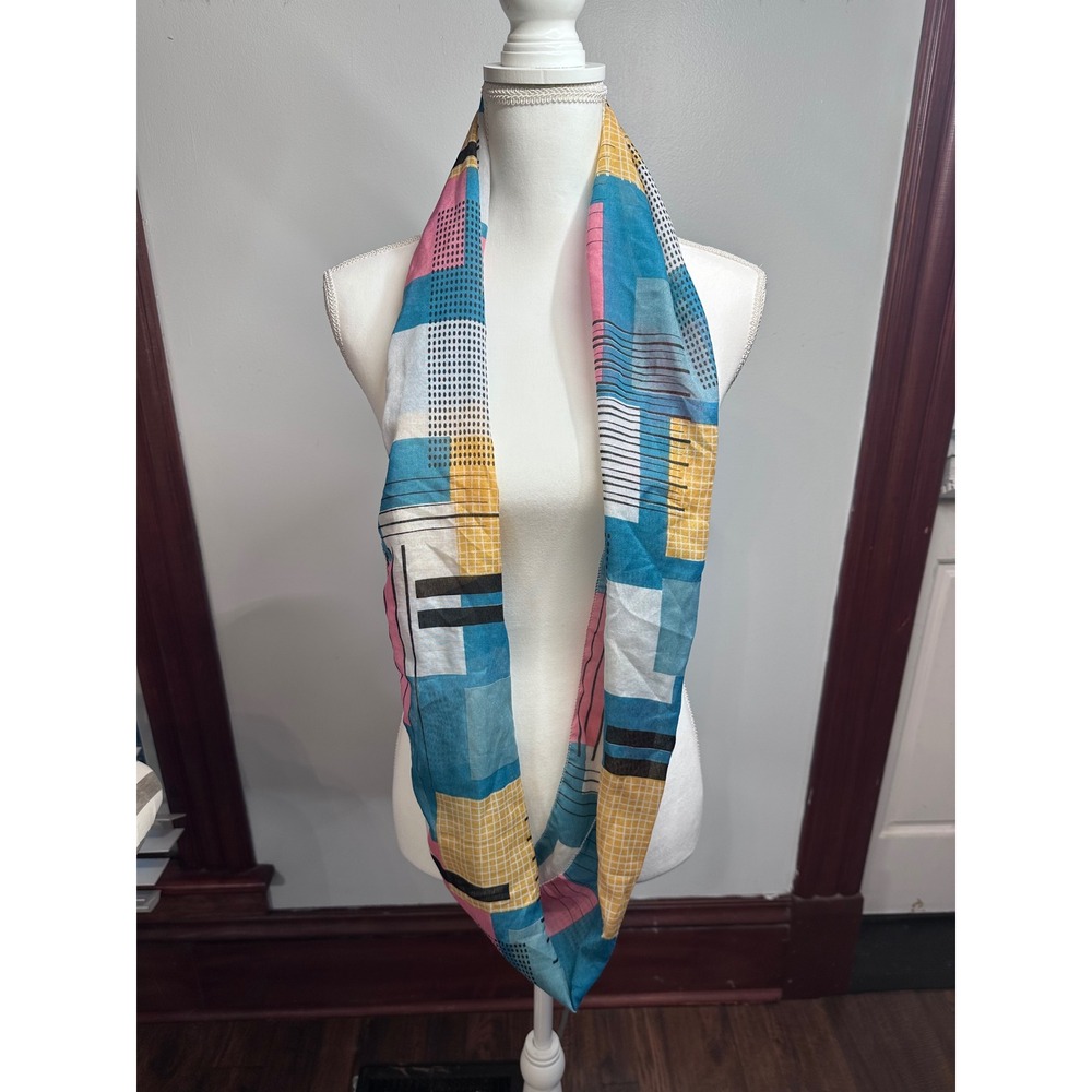 Juncture Geometric Abstract Infinity Scarf Blue Pink Yellow 68x10
